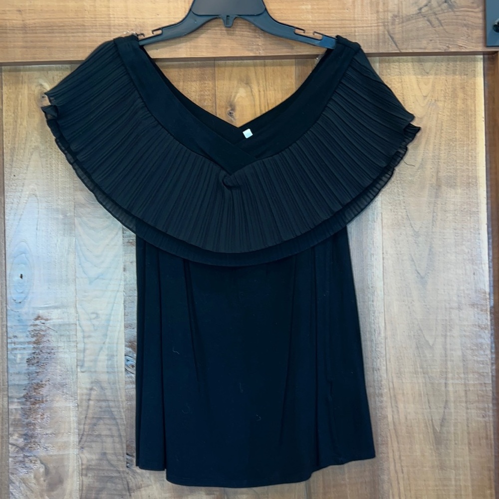 Blushing Heart black off the shoulder top with ruffle detail size medium